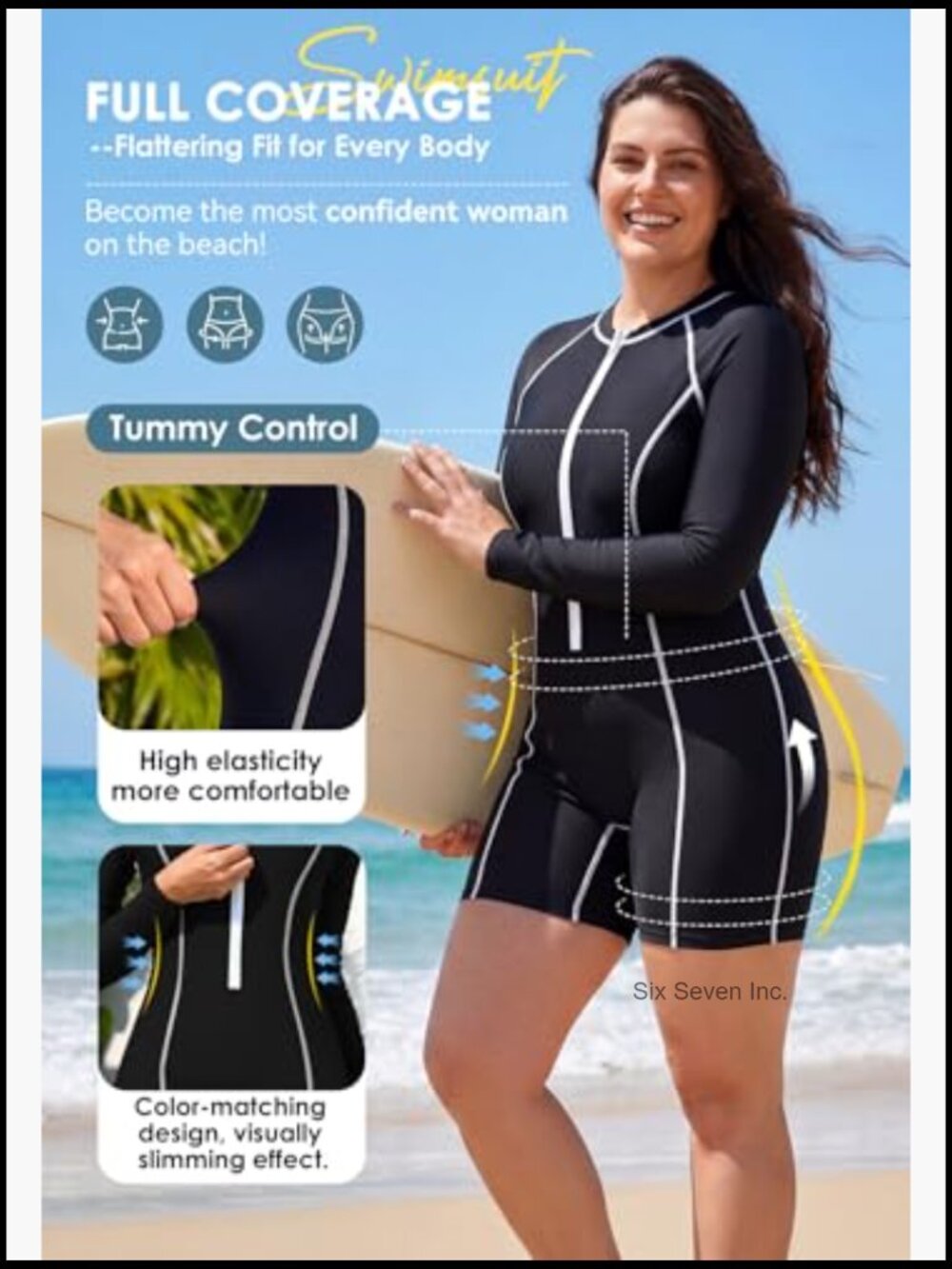 UPF 50+ Long Sleeve Rash Guard One Piece Swimsuit Front Zipper Boyleg Full - Picture 6 of 7